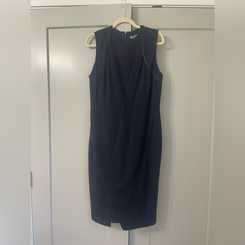 Leather Trim Classiques Entier Navy Dress